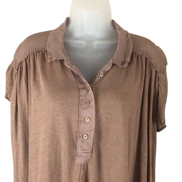 BLOUSE - Women's Free People Low Down Henley Linen Blend Cropped Top. Size Small - Picture 6 of 16